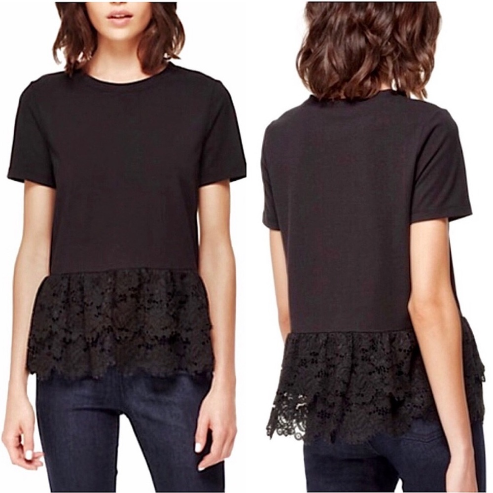 Kate Spade Broome Street Lace Peplum Feminine Flounce Top Black Size Small